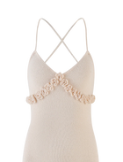 Spaghetti Strap Knit Vacation Dress with 3D Floral Bust Detail
