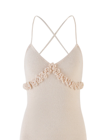 Spaghetti Strap Knit Vacation Dress with 3D Floral Bust Detail