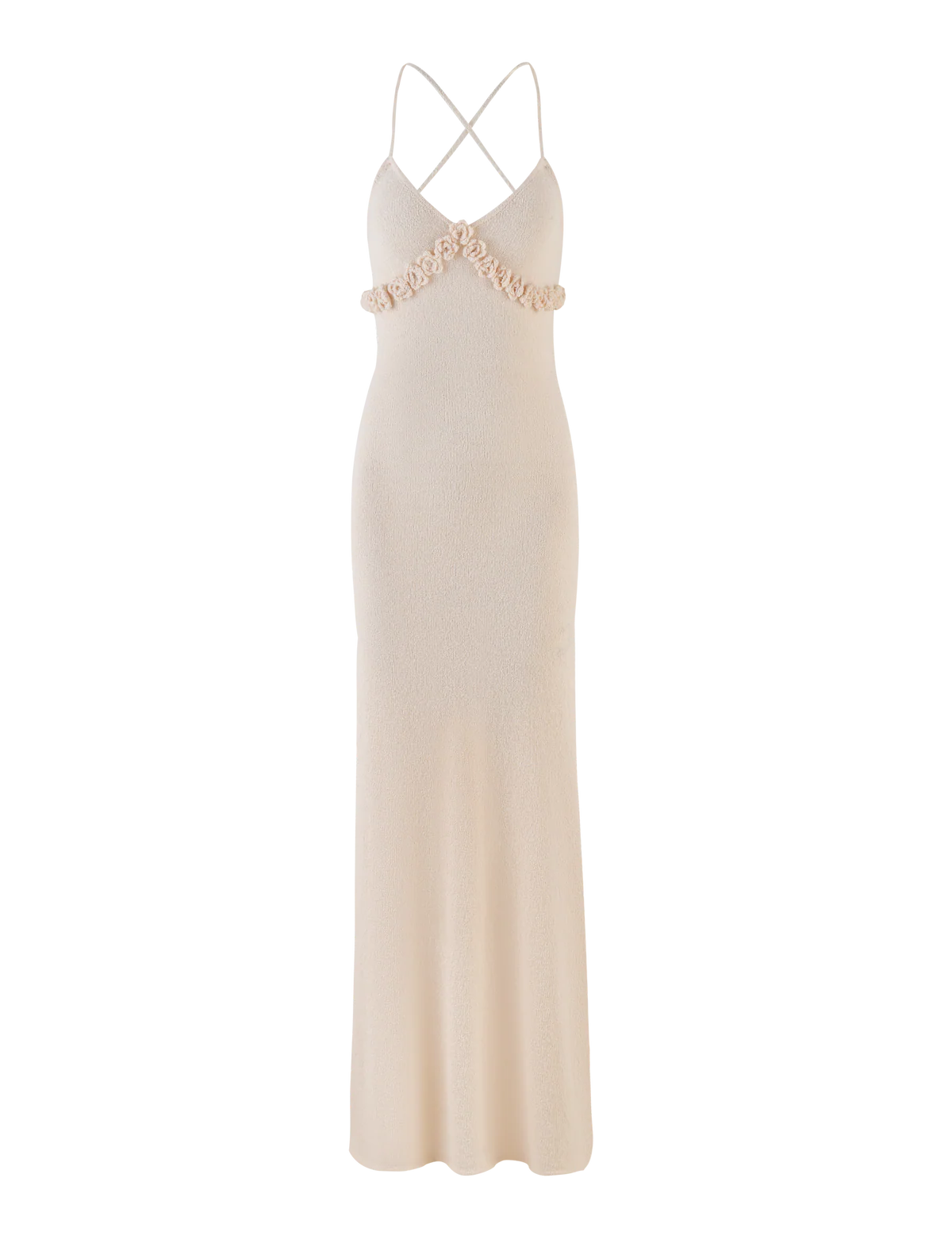 Spaghetti Strap Knit Vacation Dress with 3D Floral Bust Detail