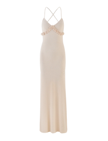 Spaghetti Strap Knit Vacation Dress with 3D Floral Bust Detail