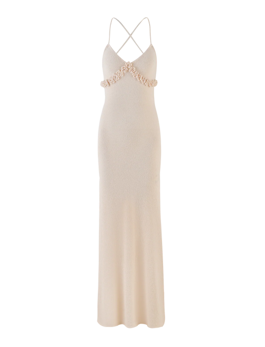Spaghetti Strap Knit Vacation Dress with 3D Floral Bust Detail