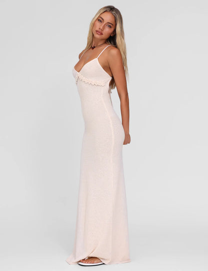 Spaghetti Strap Knit Vacation Dress with 3D Floral Bust Detail