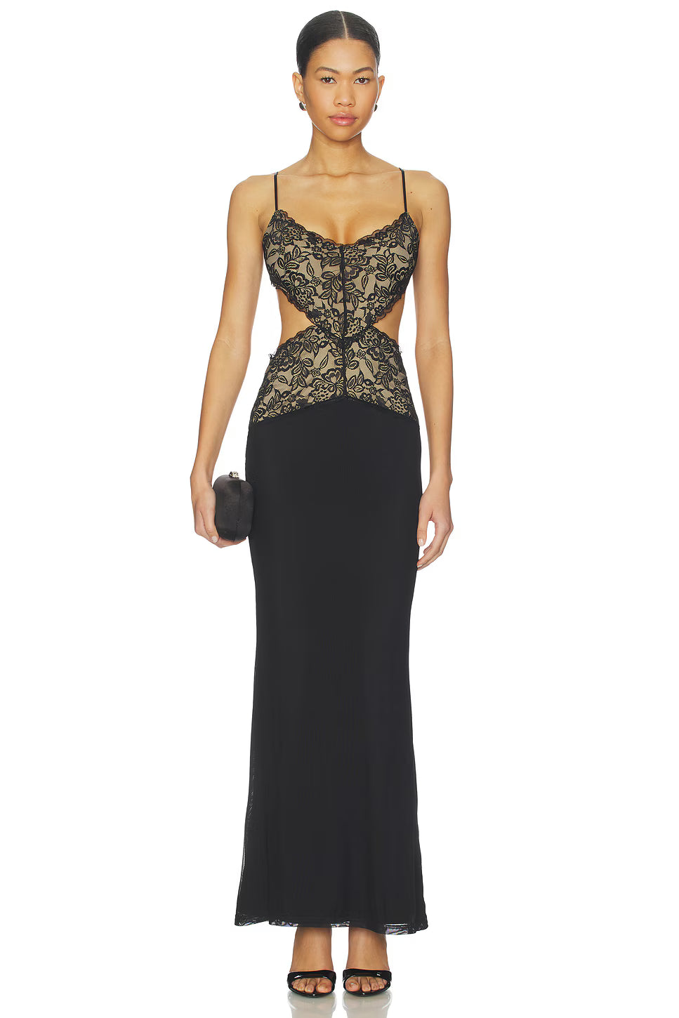 Spaghetti Strap Lace-Mesh Cutout Back Tie Dress