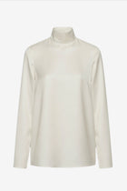 High-Neck Long-Sleeve Satin Blouse