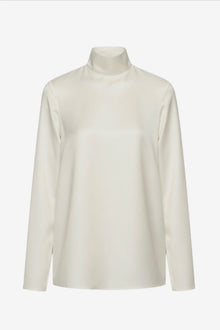 High-Neck Long-Sleeve Satin Blouse