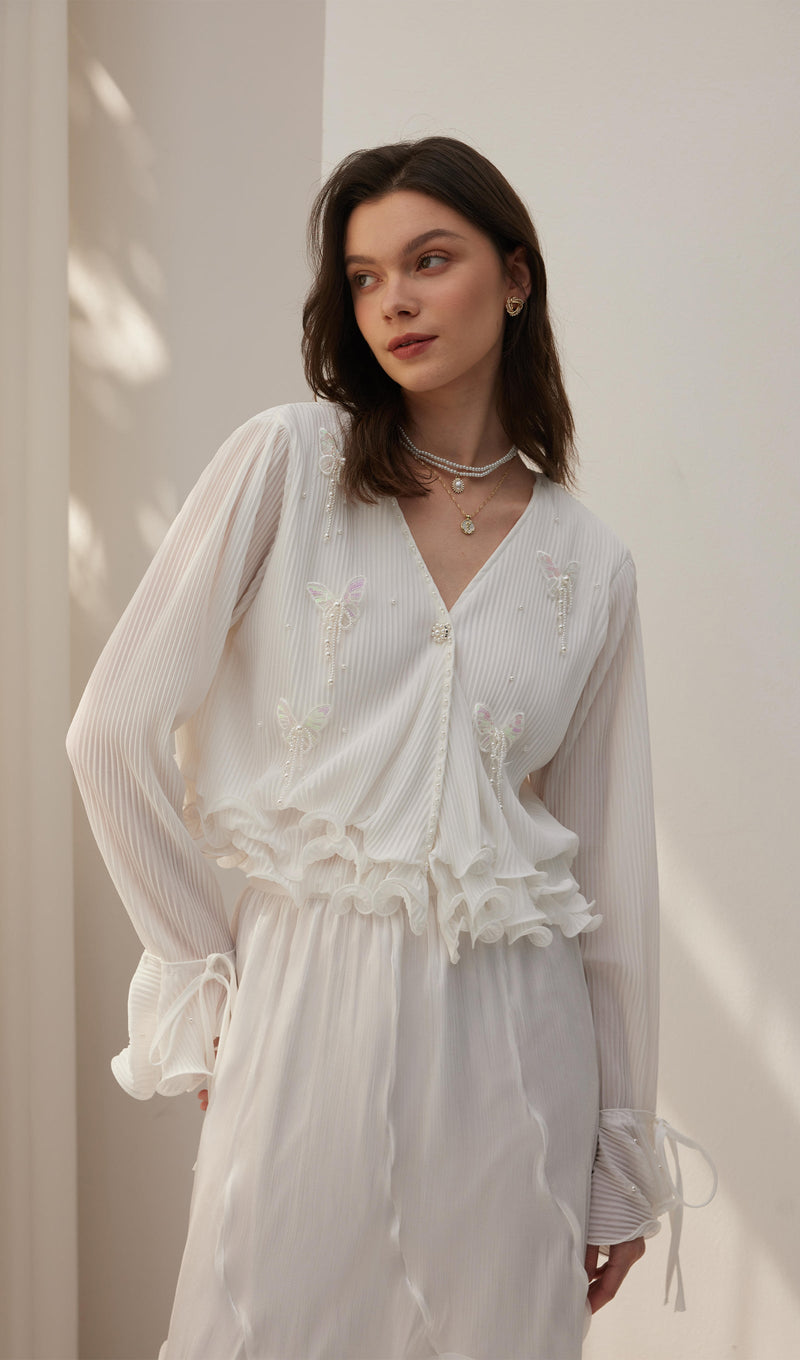 Butterfly Embellished Ruffled Top