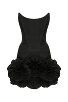 Black Mini Dress With Corset And Flower Details