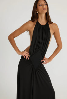 Crew-Neck Halter-Tie Backless Resort Dress