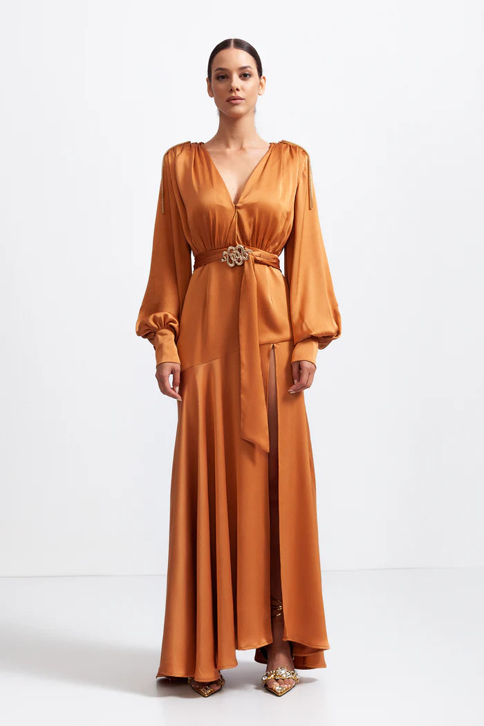 High Neck Split Maxi Evening Dress