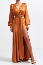 High Neck Split Maxi Evening Dress