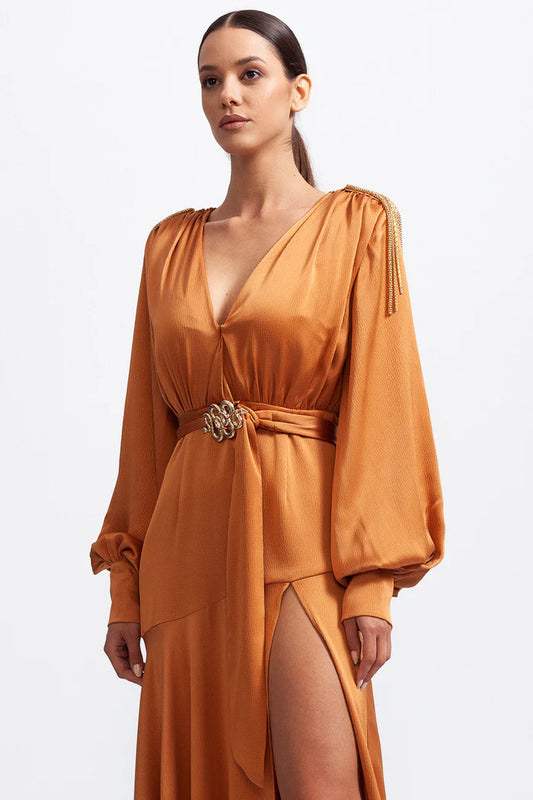 High Neck Split Maxi Evening Dress