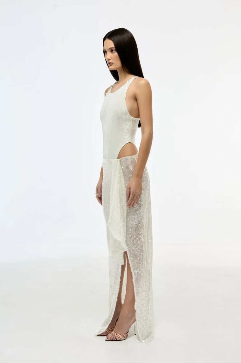 Regina Sequin Embellished Bodysuit & Asymmetric Skirt Set