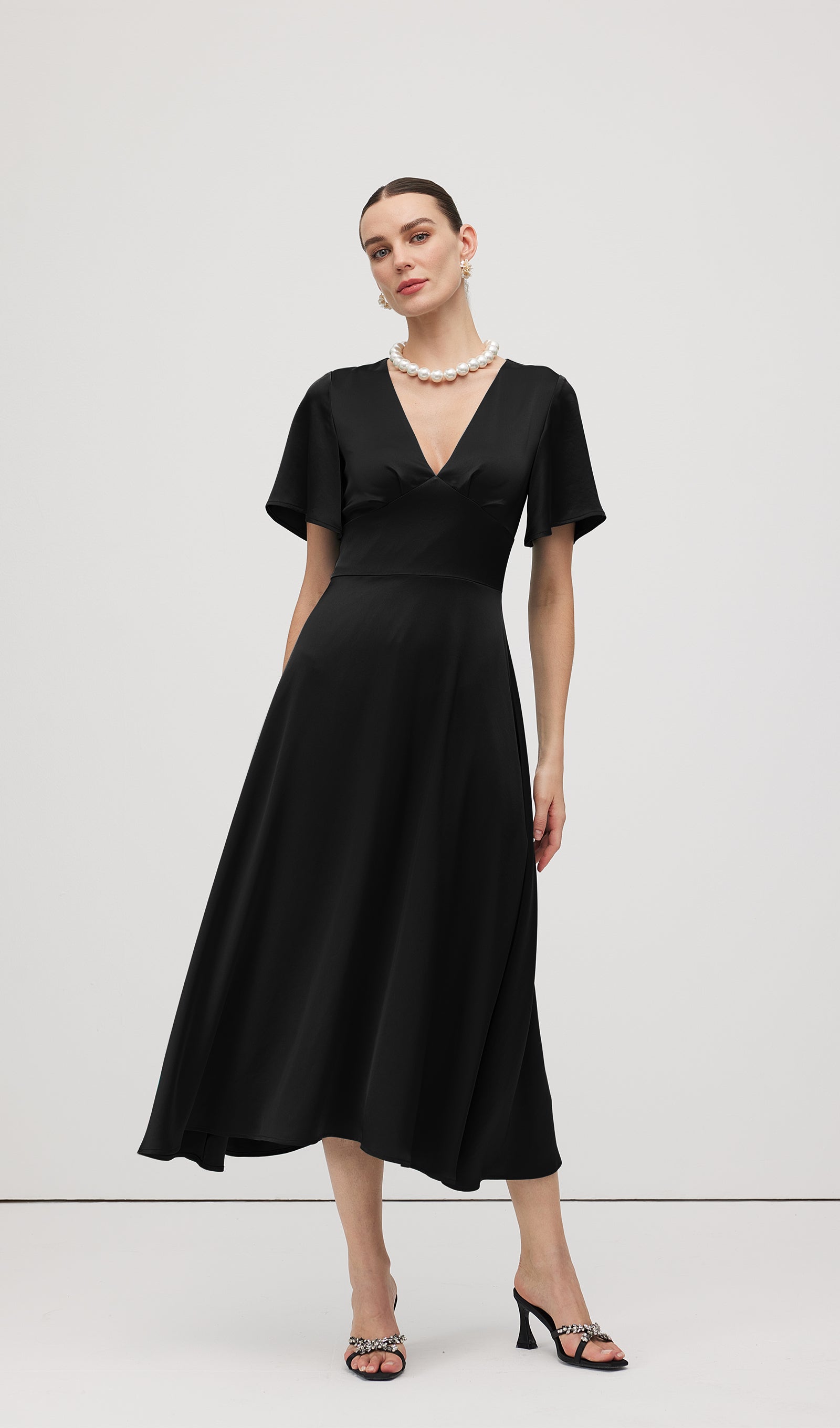 V Neck Evening Midi Dress