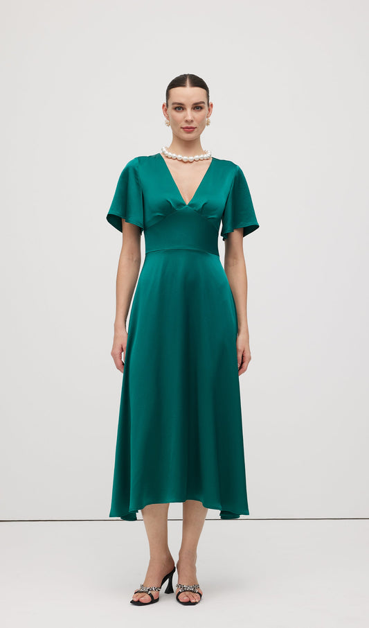 V Neck Evening Midi Dress