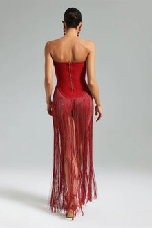 Strapless Bandage Fringe Panel Dress