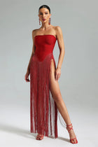 Strapless Bandage Fringe Panel Dress
