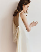 Boat-Neck Sleeveless Backless Shoulder-Knot Draped Satin Dress