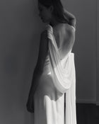 Boat-Neck Sleeveless Backless Shoulder-Knot Draped Satin Dress