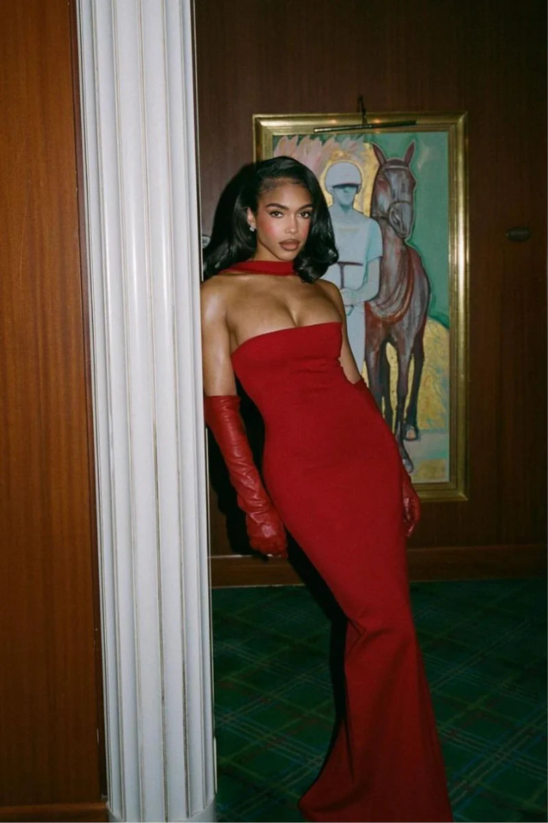 Neck-Wrap Strap Strapless Dress