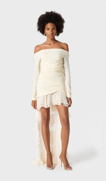 Jersey With Chiffon Train Mini Dress