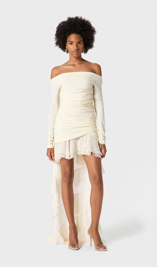 Jersey With Chiffon Train Mini Dress