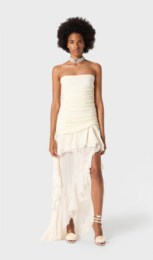 Bustier Chiffon Flounces Midi Dress