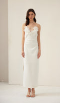 Feather Trim Slip Midi Dress
