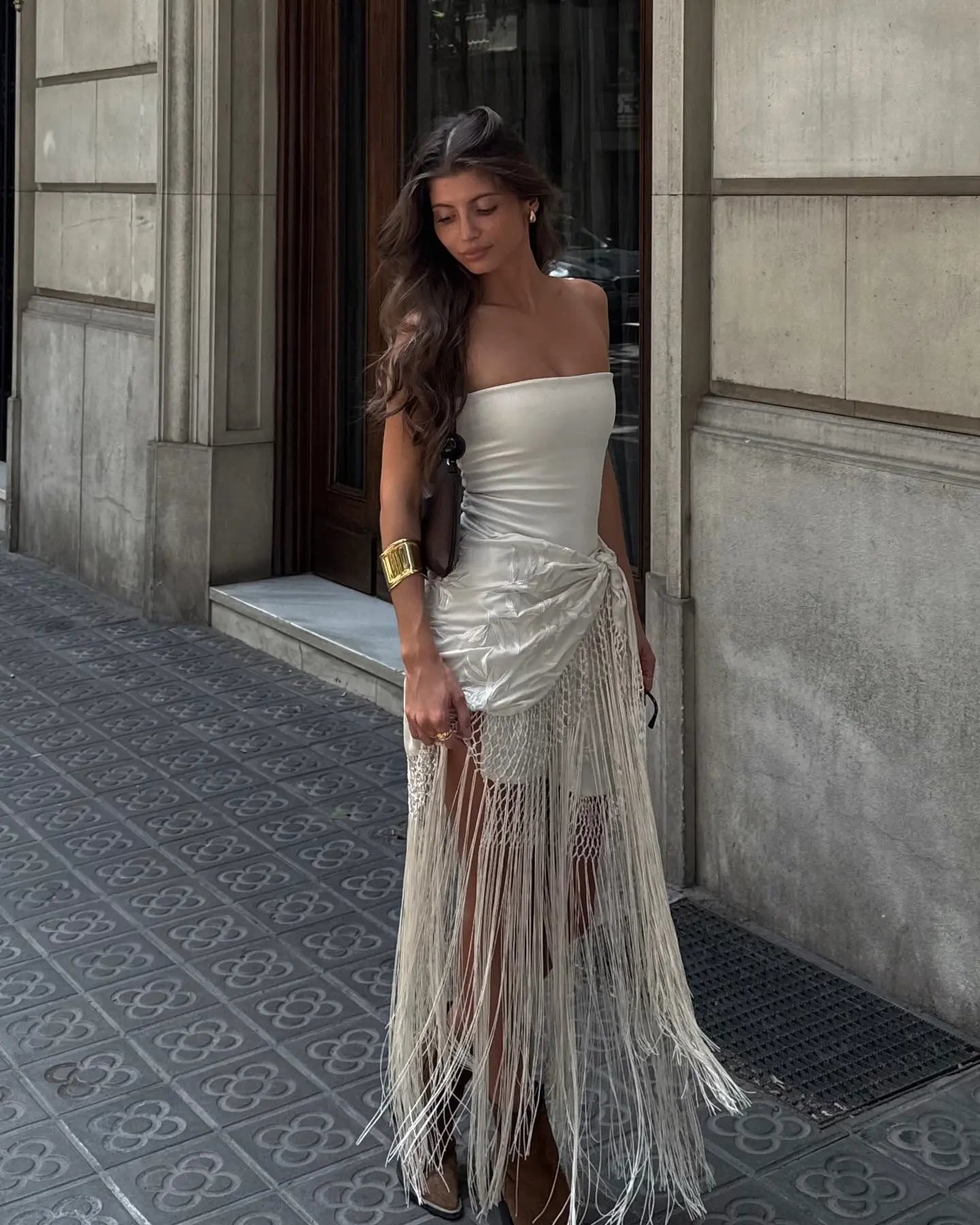Wrap Style Macramé Fringe Skirt