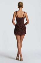 Plum brown Spaghetti Strap Square-Neck Corset-Style Mini Dress