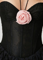 Strapless Corset-Style Halter-Tie 3D Floral Lace Dress