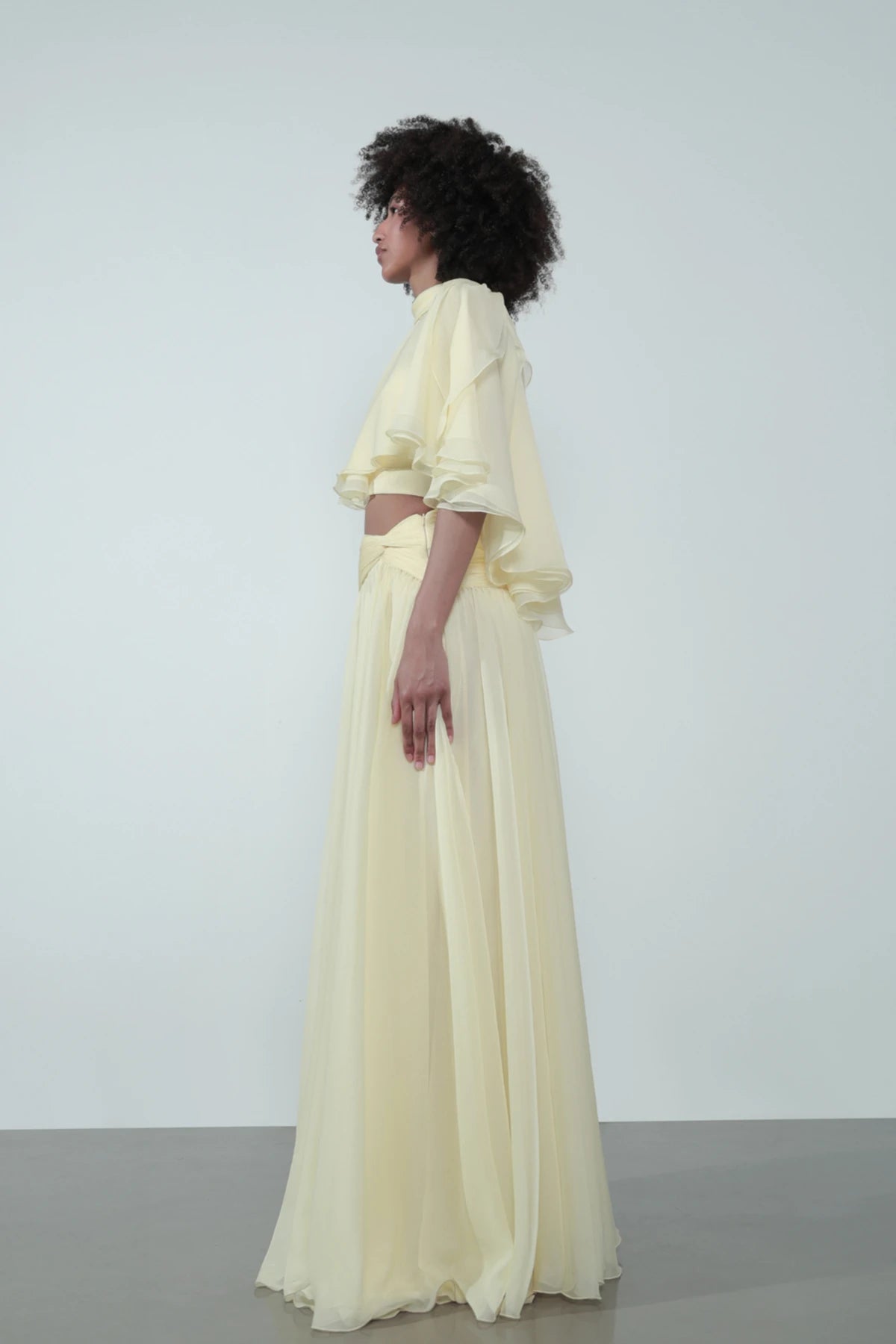 Mock-Neck Cape-Style Cap-Sleeve Top and Waist-Knot Skirt Two-Piece Set