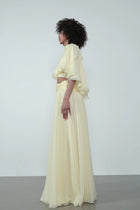 Mock-Neck Cape-Style Cap-Sleeve Top and Waist-Knot Skirt Two-Piece Set