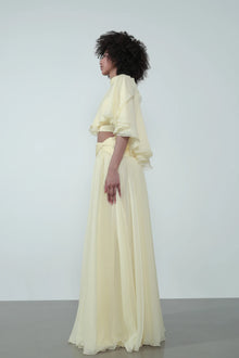 Mock-Neck Cape-Style Cap-Sleeve Top and Waist-Knot Skirt Two-Piece Set