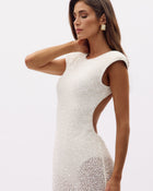 Crew-Neck Flutter-Sleeve Open-Back Knit Dress