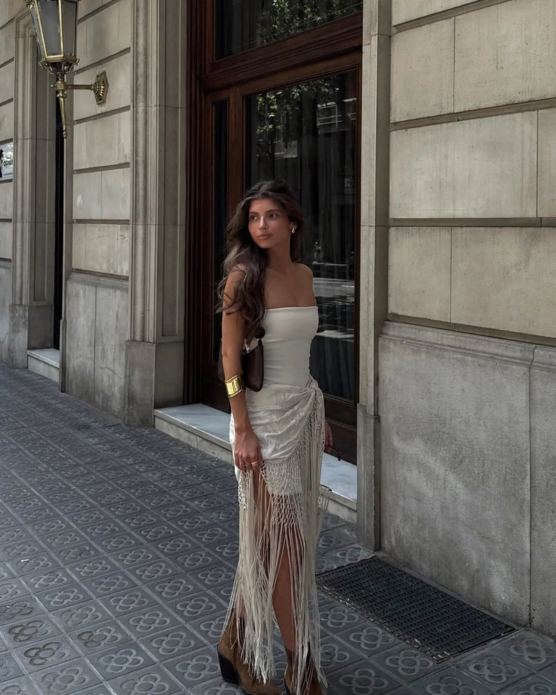 Wrap Style Macramé Fringe Skirt