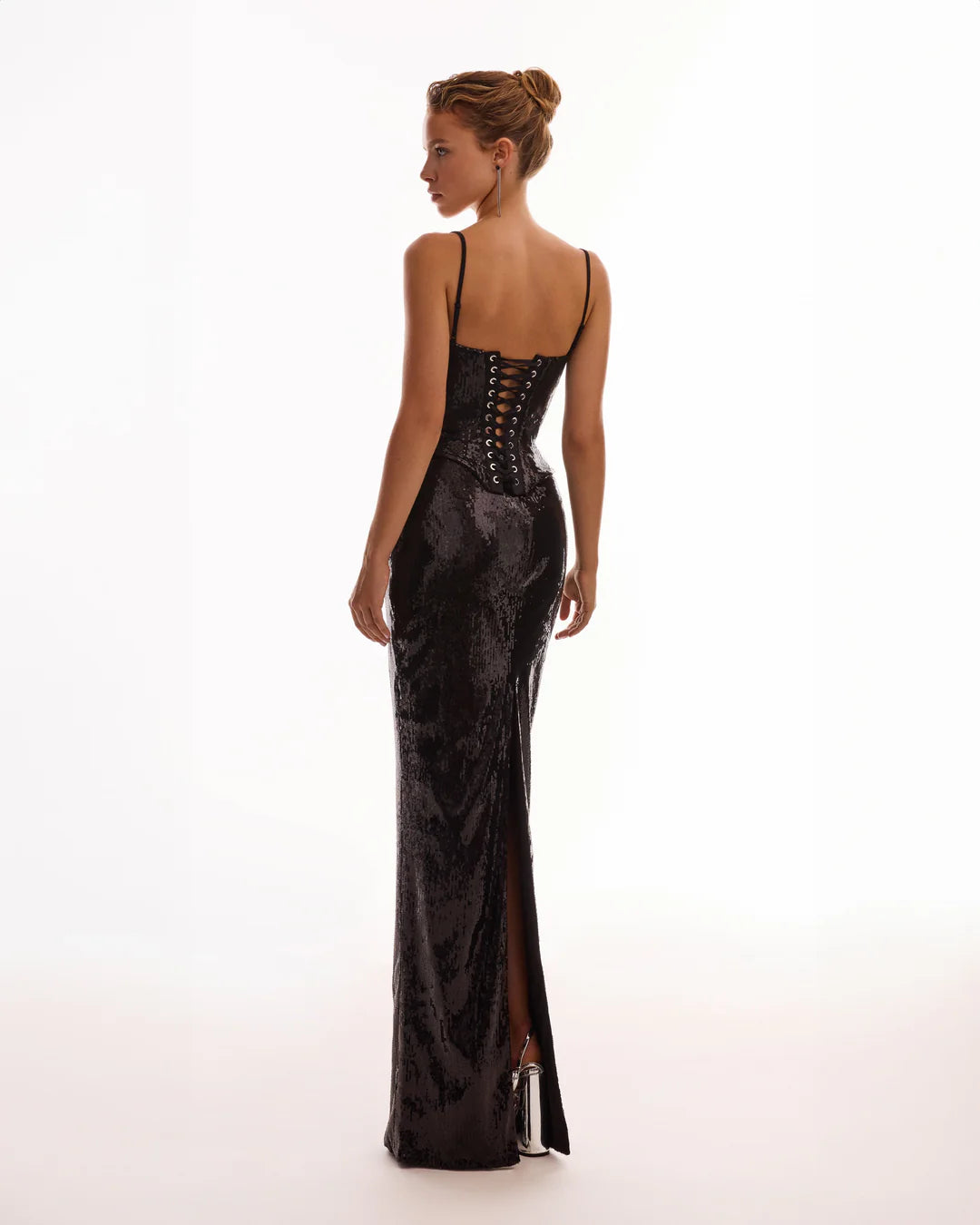 Black Sequin Spaghetti Strap Corset Top and Skirt Two-Piece Set