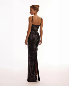 Black Sequin Spaghetti Strap Corset Top and Skirt Two-Piece Set
