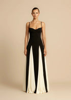 Black and White Pleated Chiffon Maxi Dress