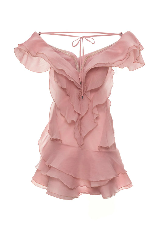 Theia Ruffle Layers Strapless Mini Dress In Beige