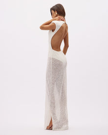 Crew-Neck Flutter-Sleeve Open-Back Knit Dress