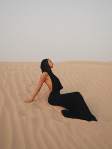 Backless Hooded Chiffon Maxi Dress