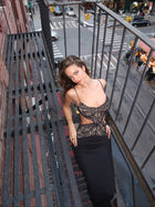 Spaghetti Strap Lace-Mesh Cutout Back Tie Dress