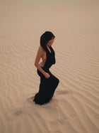 Backless Hooded Chiffon Maxi Dress