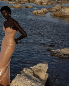 Shell-Shaped Strapless Sequin Dress