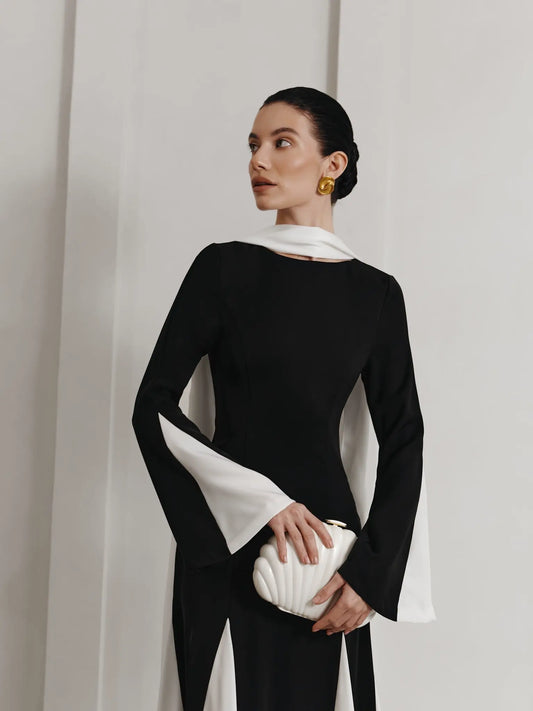 Knitted maxi dress with triangular inserts