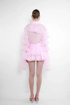 Chiffon Tiered-Ruffle Long-Sleeve Blouse and Tiered Mini Skirt Two-Piece Set