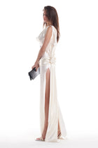 Backless Satin Floral Waist Dress