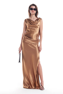 Backless Satin Floral Waist Dress