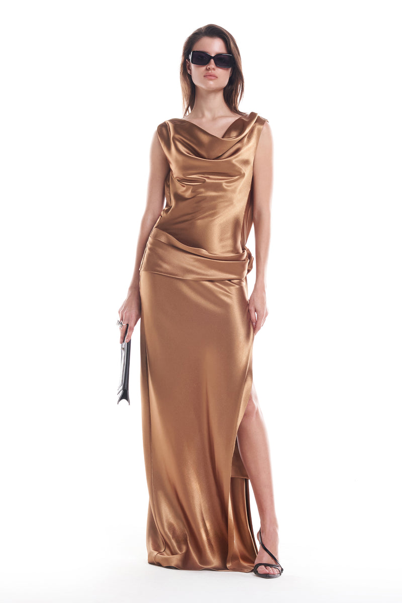 Backless Satin Floral Waist Dress