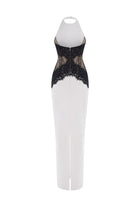 Crew-Neck Halter Backless Lace-Splicing Waist Side-Slit Dress